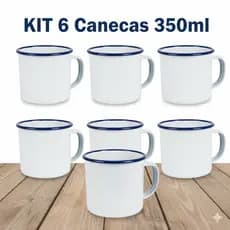 kit 6 Canecas Esmaltada 350 ml BRANCA Retro copo de café esmaltadas para acampamento de metal pequenas personalizado