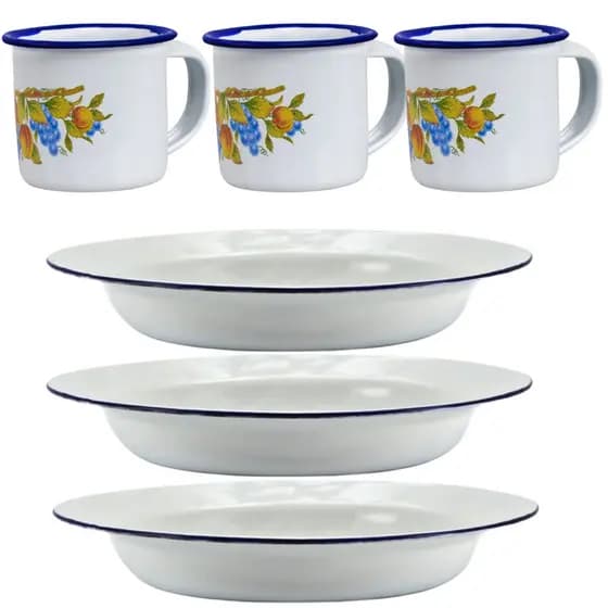 Prato e Caneca Esmaltado Branco ou Estampado KiT Conjunto 2x1