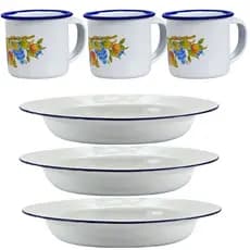 Prato e Caneca Esmaltado Branco ou Estampado KiT Conjunto 2x1