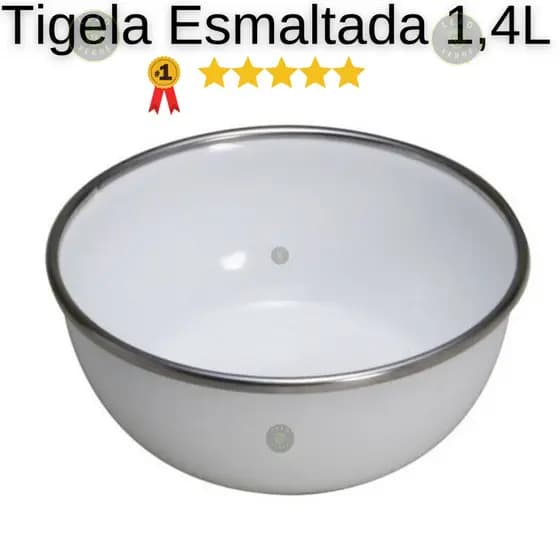 Tigela Esmaltada 1,4 Litros Branca esmalte Retro com Borda Aluminio