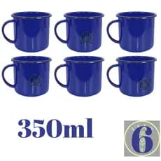kit 6 Canecas Esmaltada AZUL 350 ml Retro café acampamento metal clássicas portáteis fogueira vintage alça chá leite