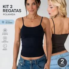 Kit 2 Regata Alça Fina em Poliamida Blusa com Forro Blusinha