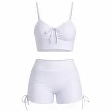 Conjunto Academia Fitness Feminino Suplex  Short Cós Alto Top Lacinho Regulagem Treino