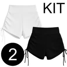 Kit 2 Shorts Fitness Academia Laço Lateral Regulagem Cintura Alta