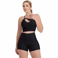 Conjunto Fitness Feminino Suplex Top Gota Uma Alça + Short Cintura Alta Levanta Bumbum Academia
