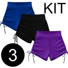 Kit 3 Short Fitness Academia Feminino Regulagem Laço Lateral