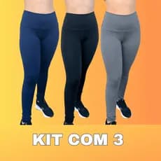 Kit 3 Calça Legging Premium Fitness Academia Suplex Feminina Lisa Cintura Alta