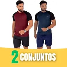 Kit 2 Conjuntos Masculino Bermuda + Camiseta Poliester Academia Básico Short Tactel Camisa Dry fit