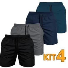 Kit 4 Shorts Tactel Masculino Mauricinho  Tectel Grosso Bermuda Básica Calção Liso Academia Treino Praia