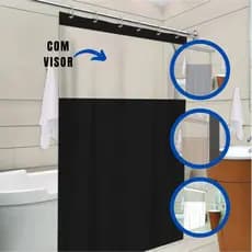 Cortina Box Banheiro Com Visor Lisa Antimofo C/ Gancho Cores