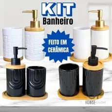 Kit Banheiro Lavabo 2 ou 3 Peças Porta Sabonete Liquido e Porta Escova Cerâmica Decorativa