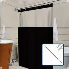 Cortina Box com  Visor Transparente  Lisa ou Estampada Antimofo inclui Ganchos + Suporte de Cortina ( varão)
