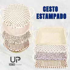 Cesto de Pão Redondo Retangular para Pães Bolos Organizador com Forro Estampados