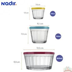 Kit 03 Tigelas Bowl Potes de Vidro Americana com Tampa Nadir de 150ml, 350ml e 600ml