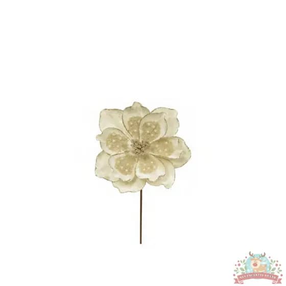 Flor Decorativa com Haste Bico de Papagaio com Glitter Off White 24cm