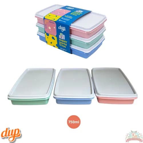 Kit 3 Potes Herméticos 750ml Dup Tupperware Porta Frios Mantimento Marmita Fitness Microondas BPA Free
