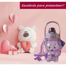 Garrafa Ursinho Little Bear Infantil Canudo Alça Adesivo