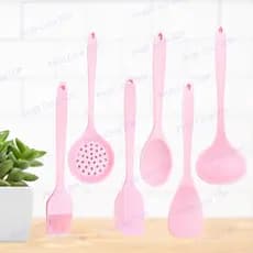 Utensílio de Silicone Concha Espumadeira Colher Pá Pão Duro Pincel Pegador Cor Rosa MIMI