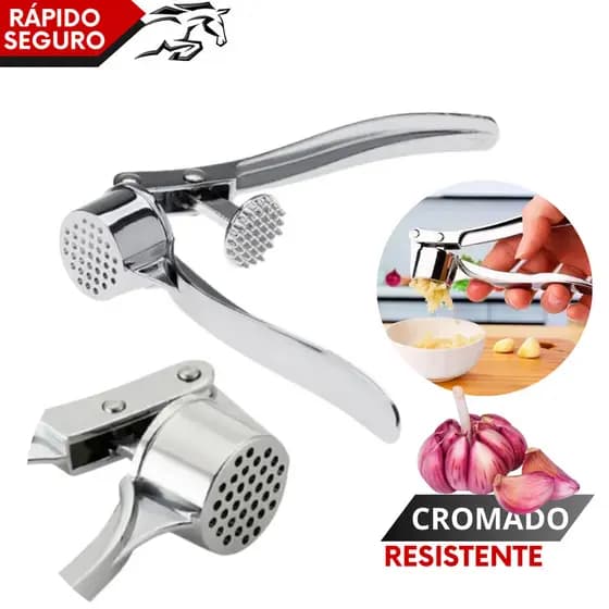 Amassador de Alho Inox 15cm Cromado Prensa Articulado Resistente