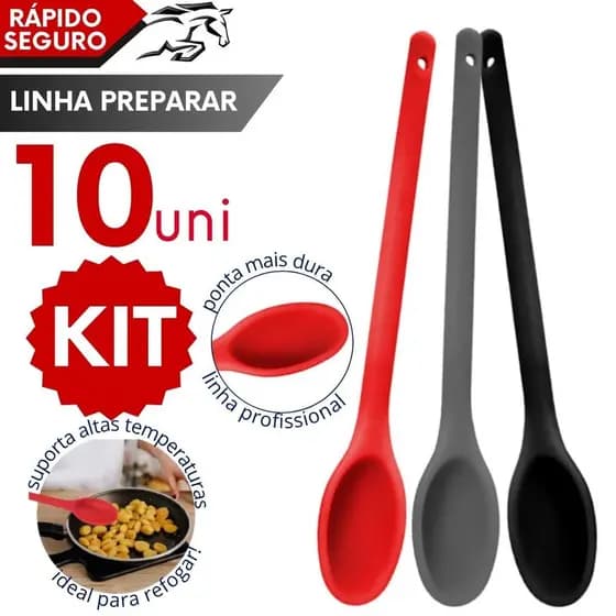 Colher de Silicone Longa 30cm Resistente Alta Temperatura Não Risca Panela Ideal para Refogar