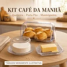 Kit Café da Manhã: Porta Pão Articulável + Manteigueira com Tampa + Queijeira Trança