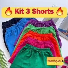 Kit 3 Shorts Duna Feminino 🔥OFERTA🔥 com Bolso Verão Leve Atlético Escolha Cor