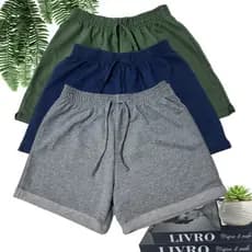 Short Feminino Moletinho Moletom Liso barrinha dobrada P ao G2