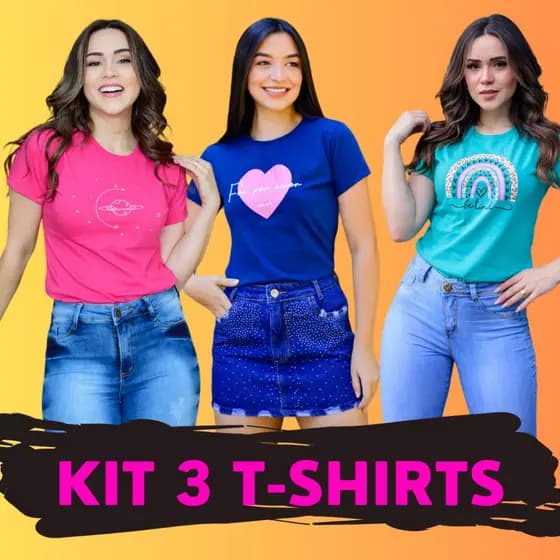 Kit 3 T-shirt Feminina / Camiseta / Baby Look / Estampada / verão / Inverno 100% algodão fio 30.1