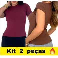 Kit 2 Blusas Feminina Ribana 3D Canelada Básica Casual Manga Curta
