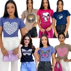 Kit 3 T-shirt Feminina / Camiseta / Baby Look / Estampada / verão / Inverno 100% algodão fio 30.1