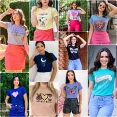 KIT 10 Camisetas T-shirts blusas Feminina 100% Algodão Estampada Manga Curta Gola Redonda