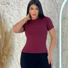 Blusa Feminina Ribana 3D Canelada Básica Casual Manga Curta