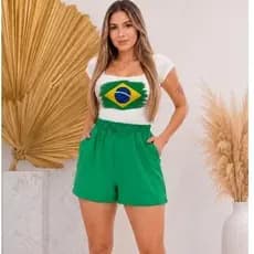 Short Duna com Bolso Brasil Feminino Elástico na Cintura Escolha Cor e Tamanho Confortável