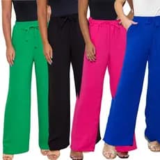 Calça Pantalona Feminina Com Bolso Inverno Cintura Alta Wide Leg