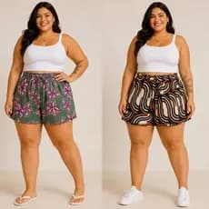 Kit 2 Shorts Estampados P ao G2 Confortável Plus Size Moda Maior Elástico na Cintura