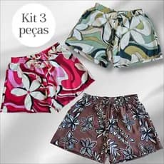 Kit 3 Short Estampado Feminino Duna P M G GG G1 G2 Confortável Elástico na Cintura