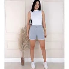 Short Moletinho Moda Gringa Feminino Barrinha Dobrada Confortável P M G GG G1 G2