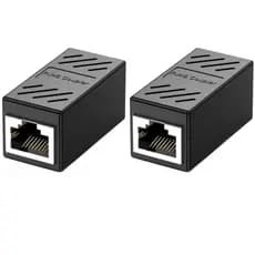 2x Adaptador Emenda Rj45 Extensor Cat5, Cat6, Cat7, Rede Ethernet Conector Blindado preto