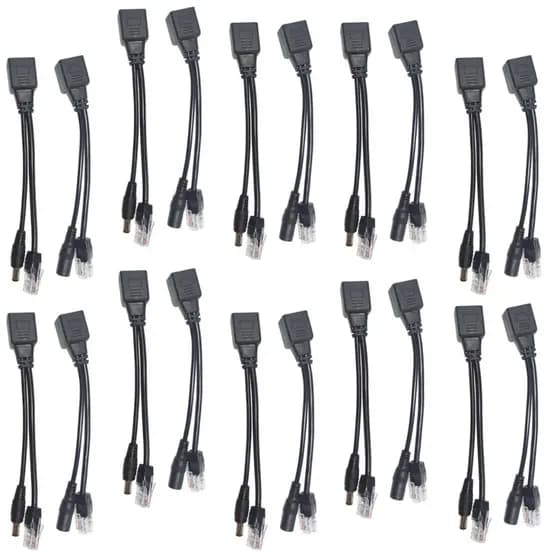 Kit 10 Pares Cabo Adaptador Poe Rj45 12v 2a Ethernet Até 30m