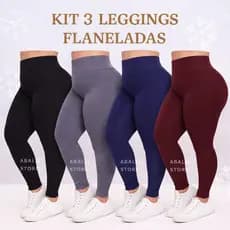 Kit 3 Calça Legging Plus Size Peluciada Suplex Flanelada