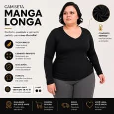 Blusa Manga Longa Plus Size Feminina Gola V Viscolycra
