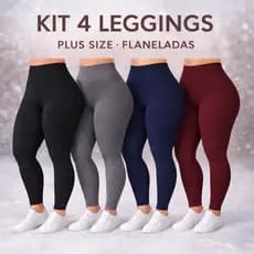 Kit 4 Legging Plus Size Feminina Peluciada Suplex  Flanelada