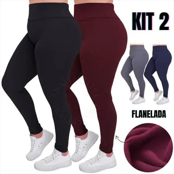 Kit 2 Legging Flanelada Plus Size Feminina Tecido Suplex