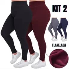 Kit 2 Legging Flanelada Plus Size Feminina Tecido Suplex