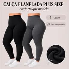 Kit 2 Leggings Flaneladas Plus Size Feminina Tecido Suplex