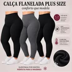 Kit 3 Calças Leggings Flaneladas Plus Size Suplex