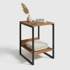 Mesa de Cabeceira Industrial com Prateleira MDF e Estrutura em Aço Mesa Lateral Multiuso