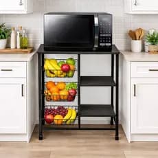 Fruteira Moderna De Cozinha De Aço Extra Forte Mdf  Aço Inoxidavel Cestos Multiuso Suporta Microondas