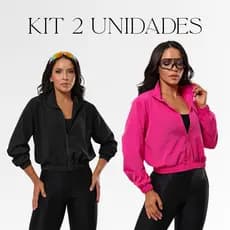 Kit 2 Jaquetas Corta Vento Treino Feminino Fitness Bomber Academia Esportiva Leve Secagem Rápido