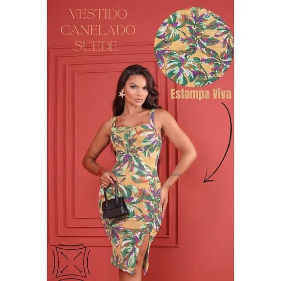 Vestido Alça Justo Feminino Vestido Casual Canelado Estampado Confortável Tubinho Decote Quadrado